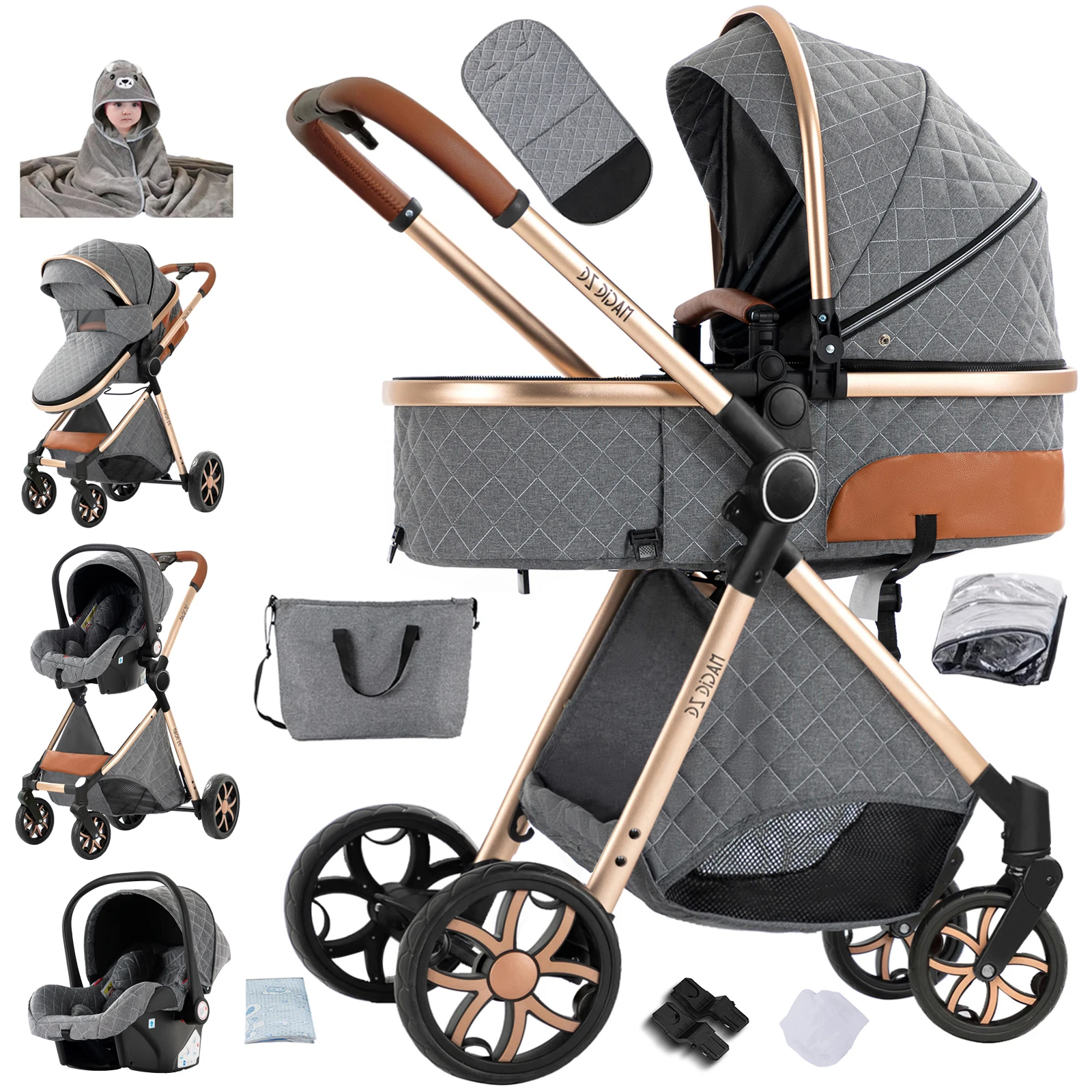 Passeggino Dinamico 3-in-1, Elegante e Funzionale con Seggiolino Auto Sicuro, Culla Confortevole e Modalità Flessibile per Bambini, Carrozzina