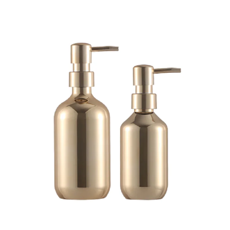 

Empty Plastic Lotion Bottle 10Pcs Round Shoulder PET Gold Silver Refillable Cosmetic Packaging Shampoo Bottles 300ML 500ML