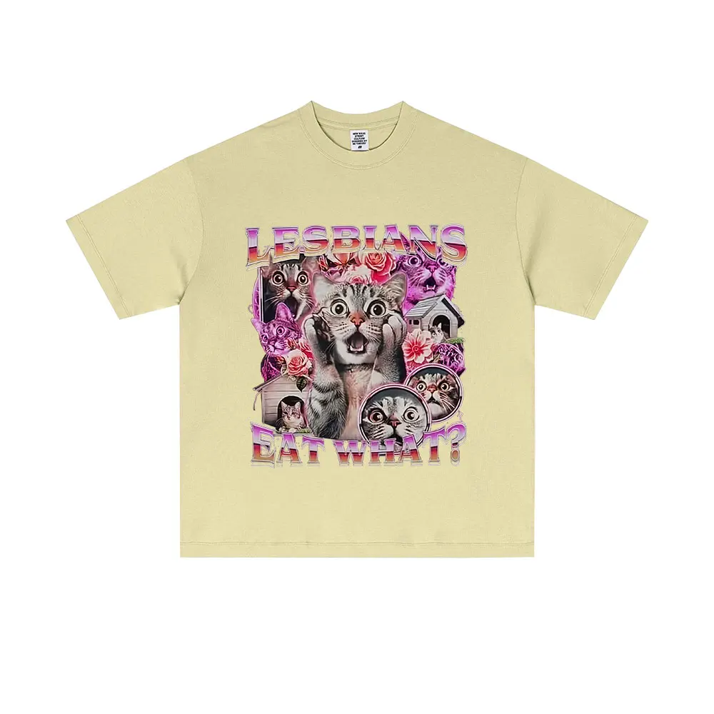 

Lesbians Eat What Cat Lovers Funny Meme T Shirts Men Women Clothing Fashion Casual Cotton T-shirt Men's Vintage Oversized Tshirt