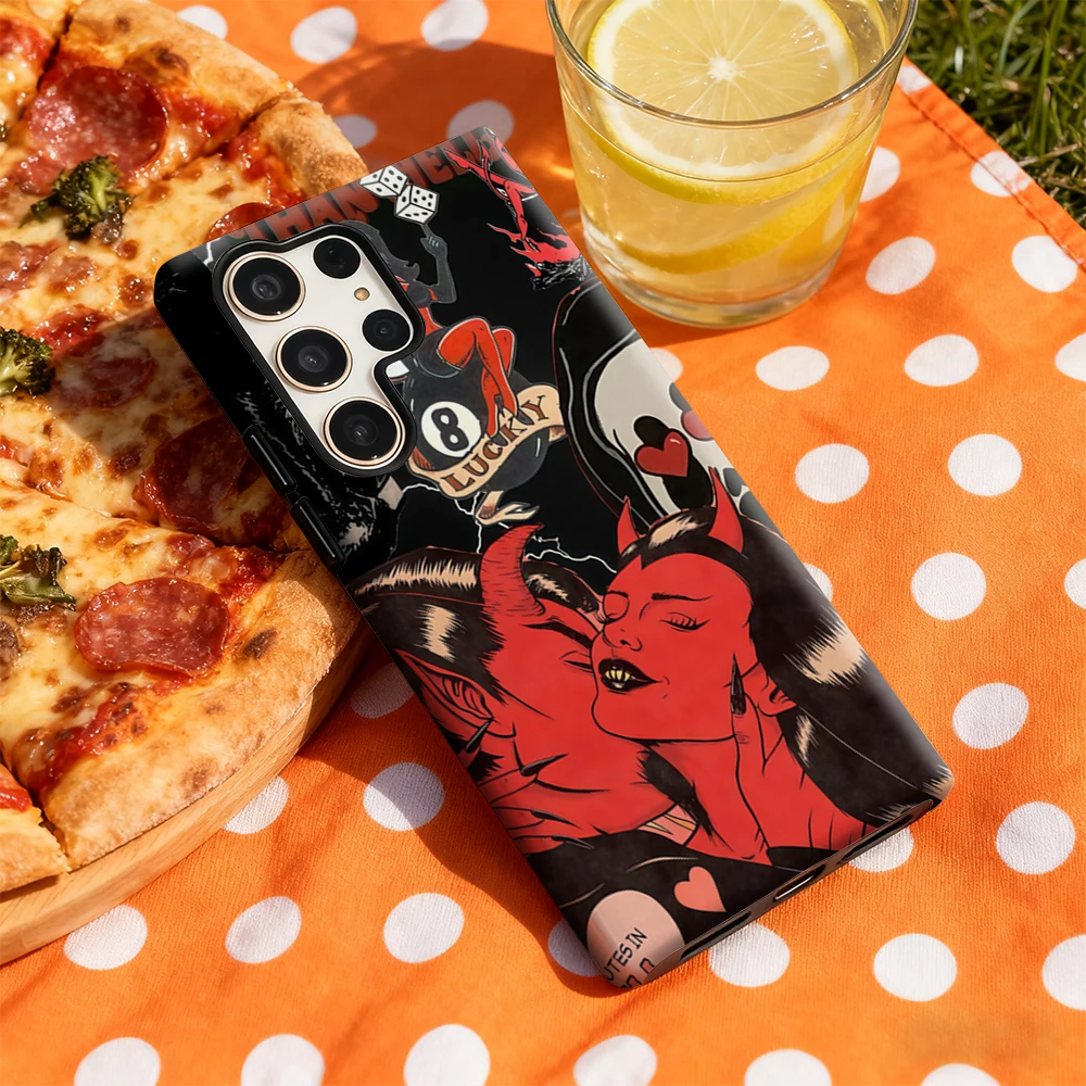 حافظة هاتف أكثر سخونة من الجحيم لهاتف سامسونج جالاكسي S25 Ultra S24 S23 Ultra Plus غطاء خلفي لامع بطبقة مزدوجة #4