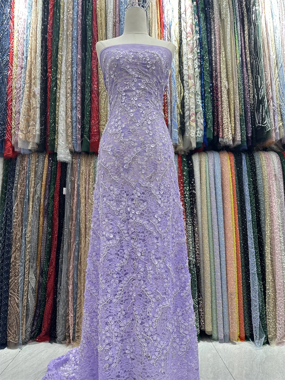 African Groom Lace Fabric 2024 High Quality,Fabrics Beads Lace,Purple Sequin,Tulle,Wedding Dresses,Embroidery,Mesh,Cloth,5 Yards