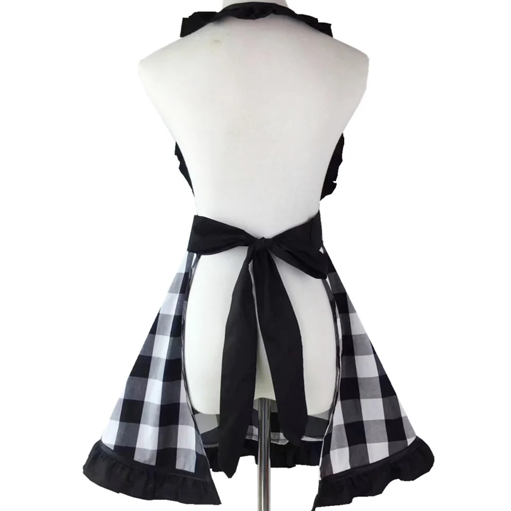 

Cotton Plaid Apron For Kitchen Cooking Baking Chef Apparel Lightweight Household Apron Black Red Pattern Easy Storage