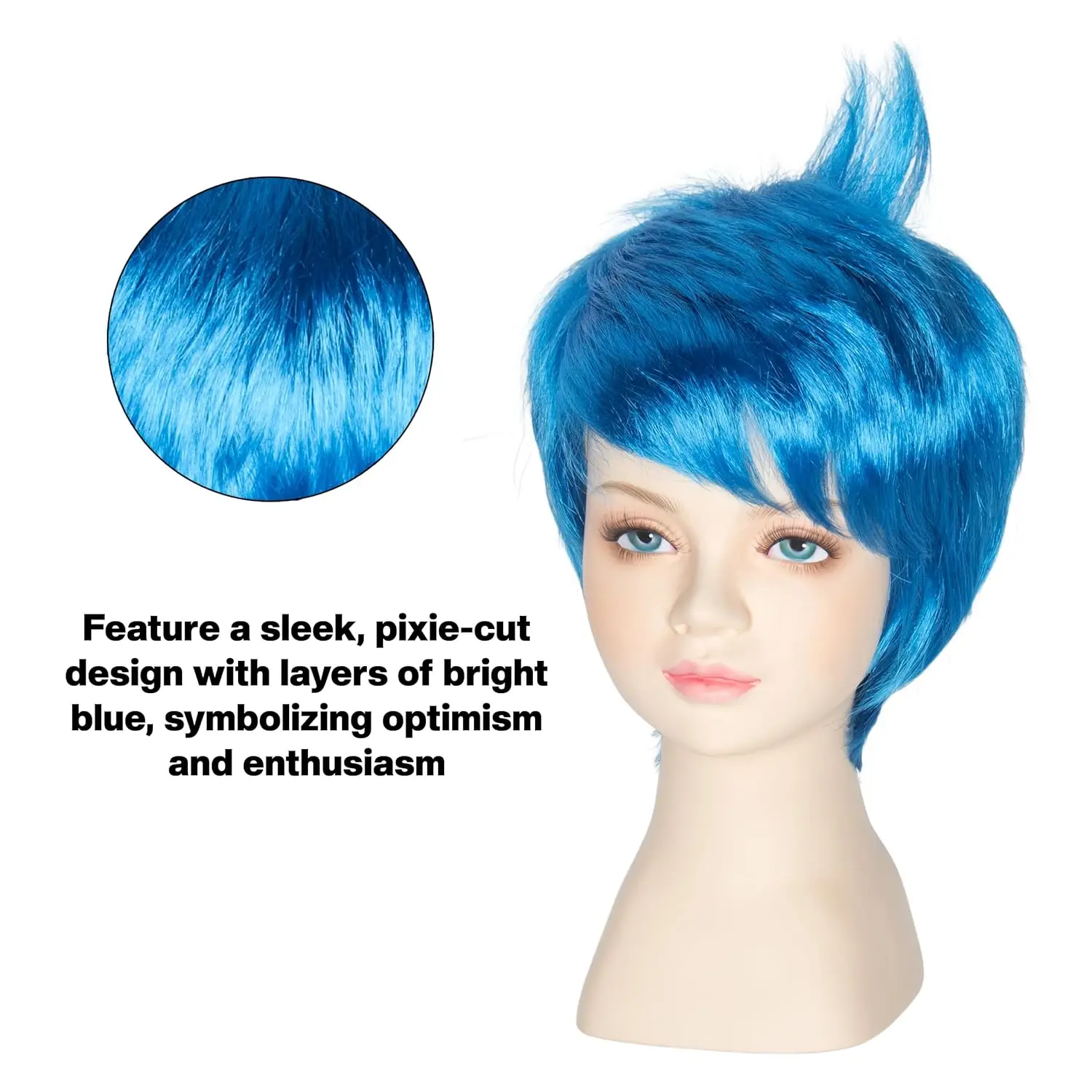 Krótka, prosta, radosna, niebieska peruka dla dzieci, elegancka fryzura Pixie peruka do Cosplay Anime