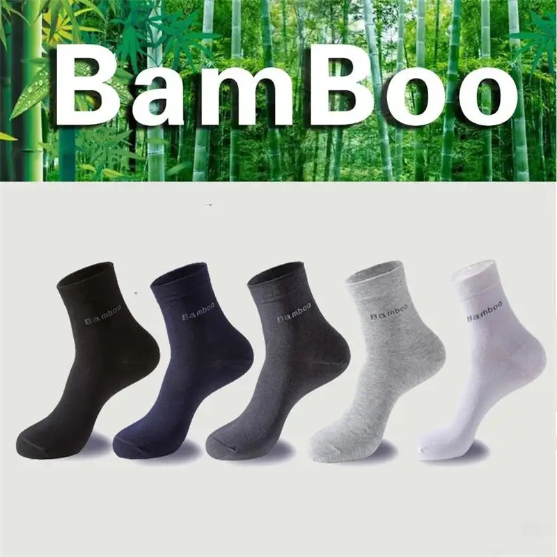 

5Pairs/Men Bamboo Socks Comfortable Breathable Casual Business Men's Crew Socks High Quality Antibacterial Mid-calf SocksEU39-45