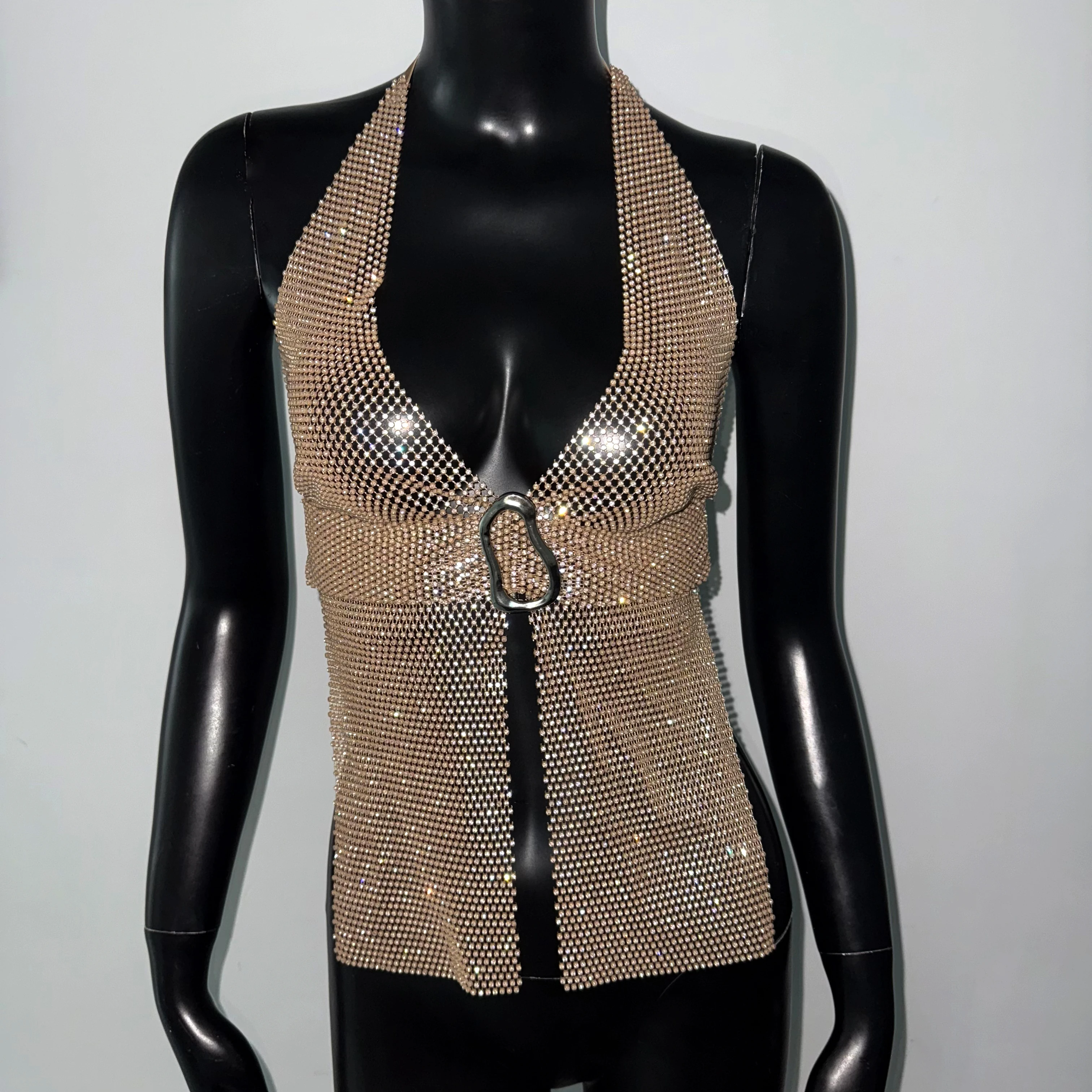 براقة شبكة صيد السمك حجر الراين المؤنث تانك القمم مثير العميق الخامس الرقبة عارية الذراعين الرسن الرقبة الجوف خارج شبكة شير بروتيل كوكتيل