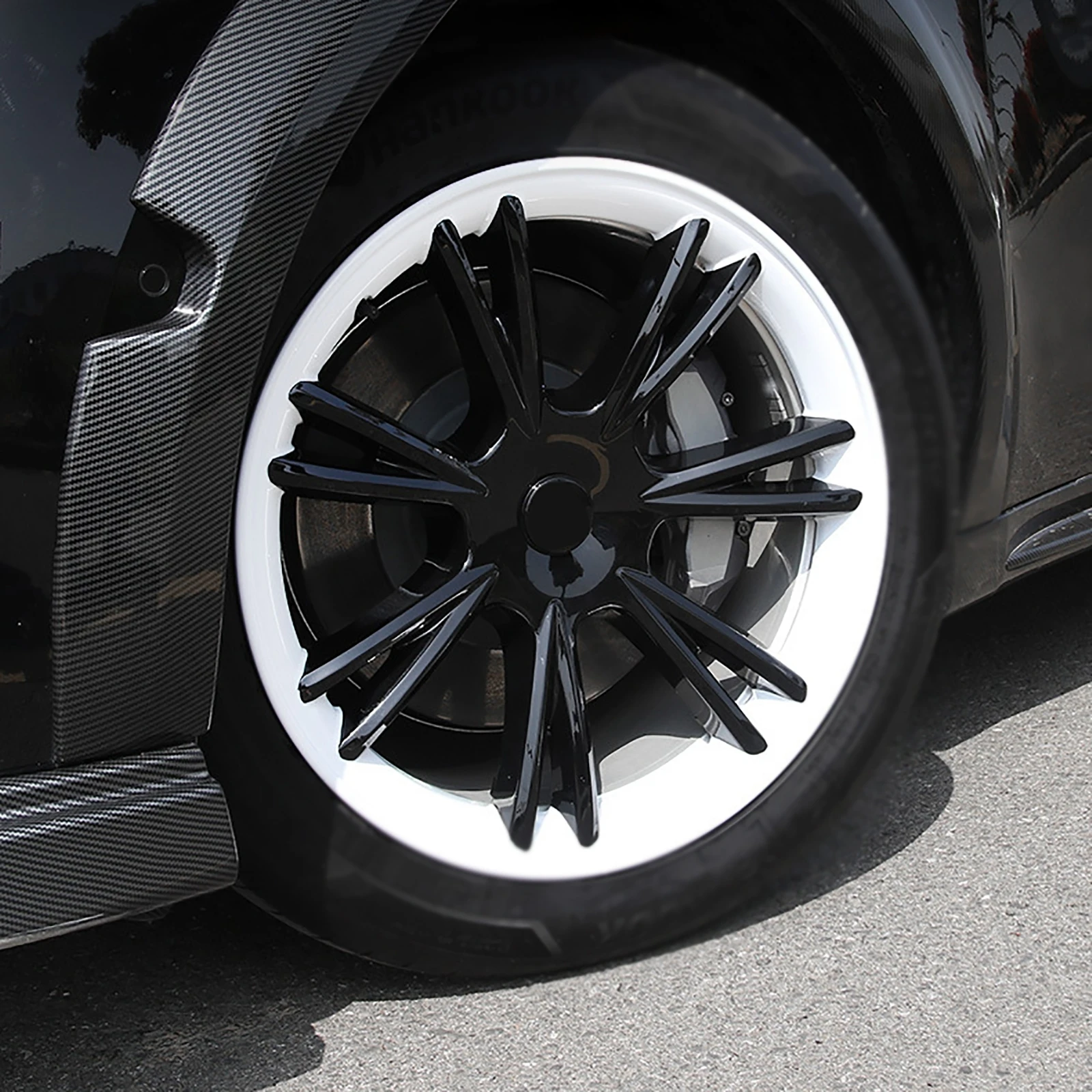 4PCS 19inch Car Hub Caps Wheel Hub Cover Cap Black & White Wheel Rim Cover Protection For Tesla Model Y 2020-2021