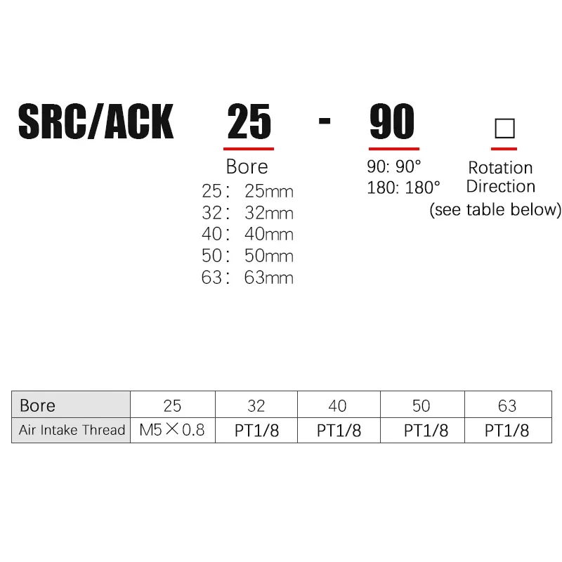 ‌ أسطوانة تثبيت بزاوية ACK/SRC 25-63 مم - 90 °   اضغط على المحرك الهوائي لتركيبات CNC