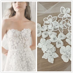 Organza Embroidery Ivory Appliqued Veil Lace Flowers Patches with Beads Beading Lace Sewing on Dress
