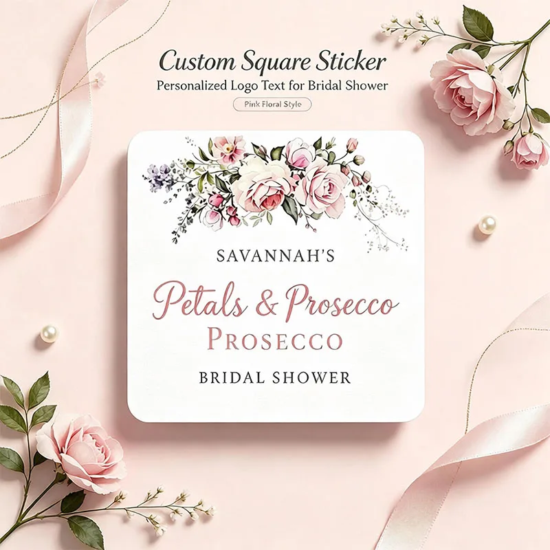 Custom Soft Pink Purple Watercolor Wildflower Petals Square Stickers Personalized Name Floral Gift Box Packaging Stickers