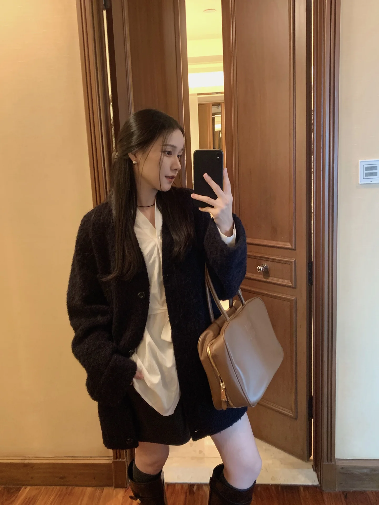 

Double-Faced Camere Thiened V-Ne Women's Coat Purple Silk Wide ape Winter Outerwear Ele Simple Sle Commute