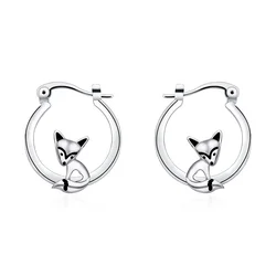 Hanreshe Design New Fox Hoop Earring Trendy Lovely Silver Plated Metal Earrings for Animal Lover Jewelry Birthday Gift