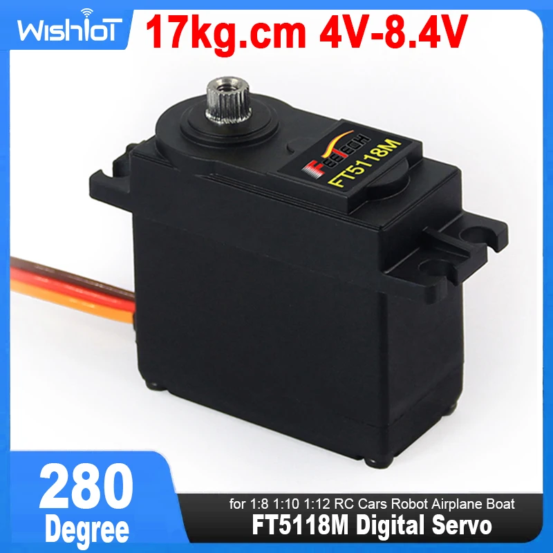 Ft5118m digitales Servo 17kg.cm Standard-Überlast schutz 280 ° Stahl Metall getriebe für 1:8 1:10 1:12 RC Autos Roboter Flugzeug boot