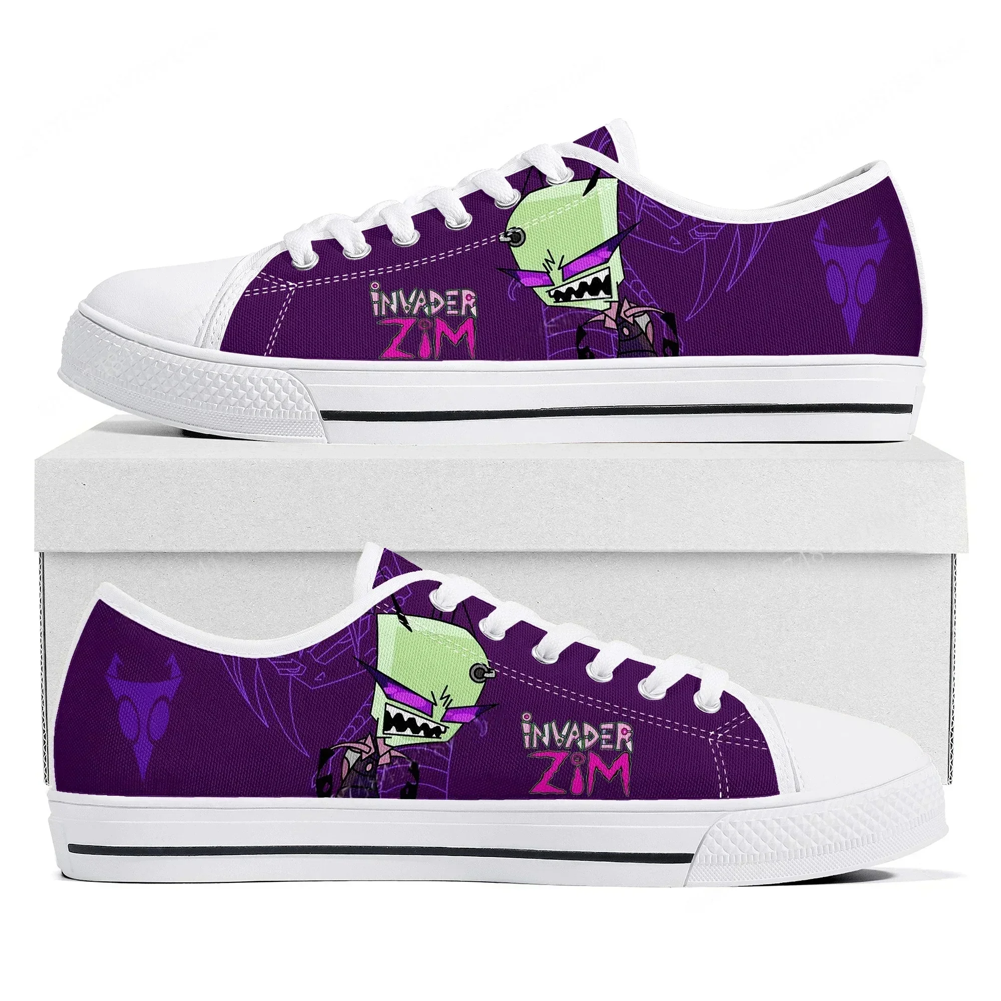 Zim Low Top Sneakers Womens Mens Teenager Invader High Quality Canvas Sneaker Couple Anime Cartoon Comic Manga Custom Made Shoes