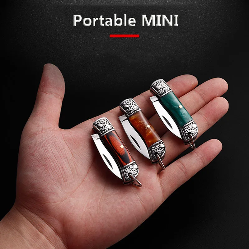 mini chaveiro faca dobravel com alca de acrilico unboxing knife cs go faca de frutas portatil outdoor camping edc hanging tool madeira colorida 01