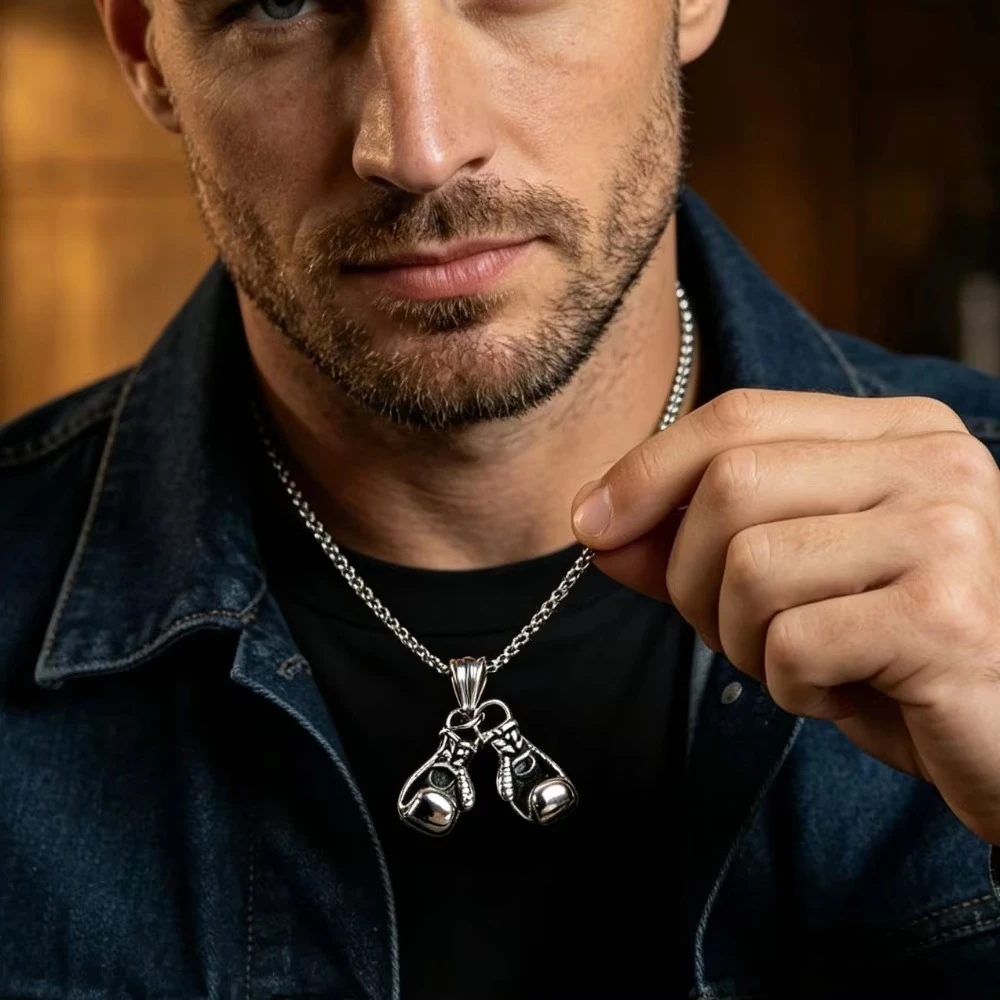 Unisex Hip Hop Mini Boxing Glove Pendant Necklace Cool Statement Choker Chain Men Daily Wear Jewelry Gift