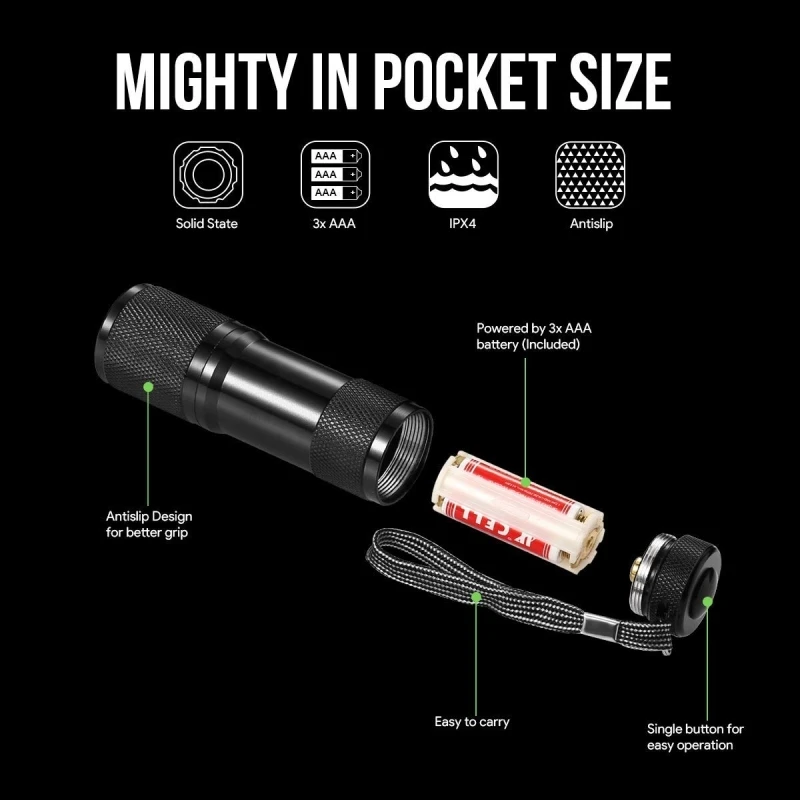 Blacklight Flashlights UV Flashlight 9LED 395nm Ultraviolet Black Light Flashlight Mini Torch Light Pet Urine Detector Light