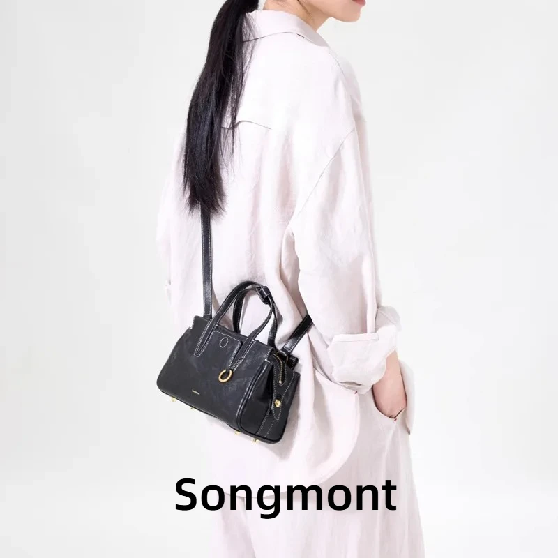 

Маленькая кожаная сумка Songmont Boston — компактная сумка унисекс для незаменимых ежедневных носок