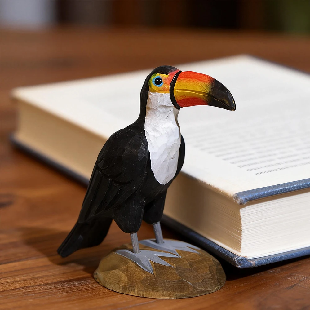 Hand Carved Toucan Bald Eagle Figurine Bird Sculpture Ornament Home Desk Office Decor Unique Wood Art Craft Gift for Bird Lovers