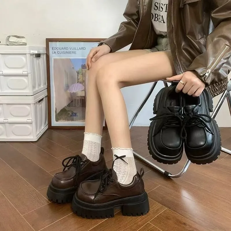 

Женские туфли Мэри Джейн в японском стиле, новинка 2025, черные, коричневые кожаные туфли на толстой подошве с круглым носком, удобные туфли Лолиты для девочек на квадратном каблуке