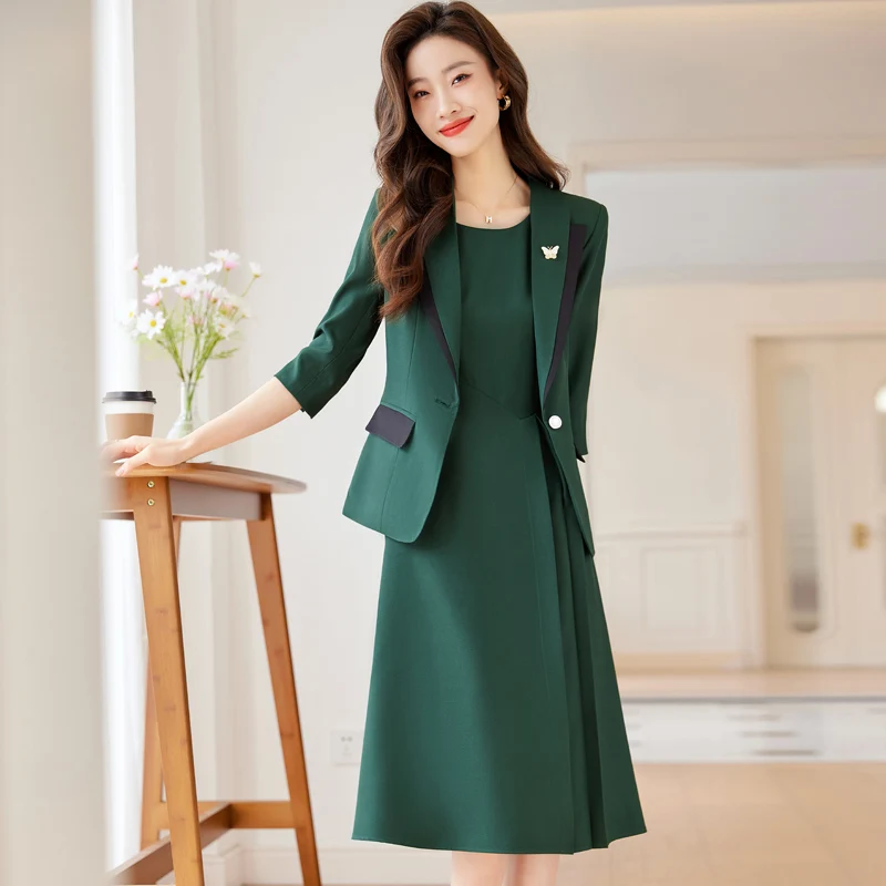 

Women Elegant Chic Dress Suits Office Ladies Blazer Tops And Sundress Two Pieces Set Matching Traf Female Large S-5XL Clothes