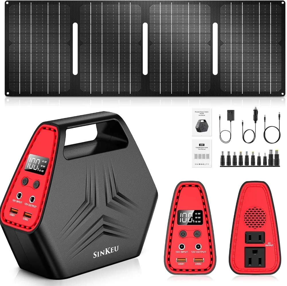 Portable Power Station 100W Peak with 40W Foldable Solar Panel, 146Wh Portable Solar Generator with DC AC Outlet for Home Use