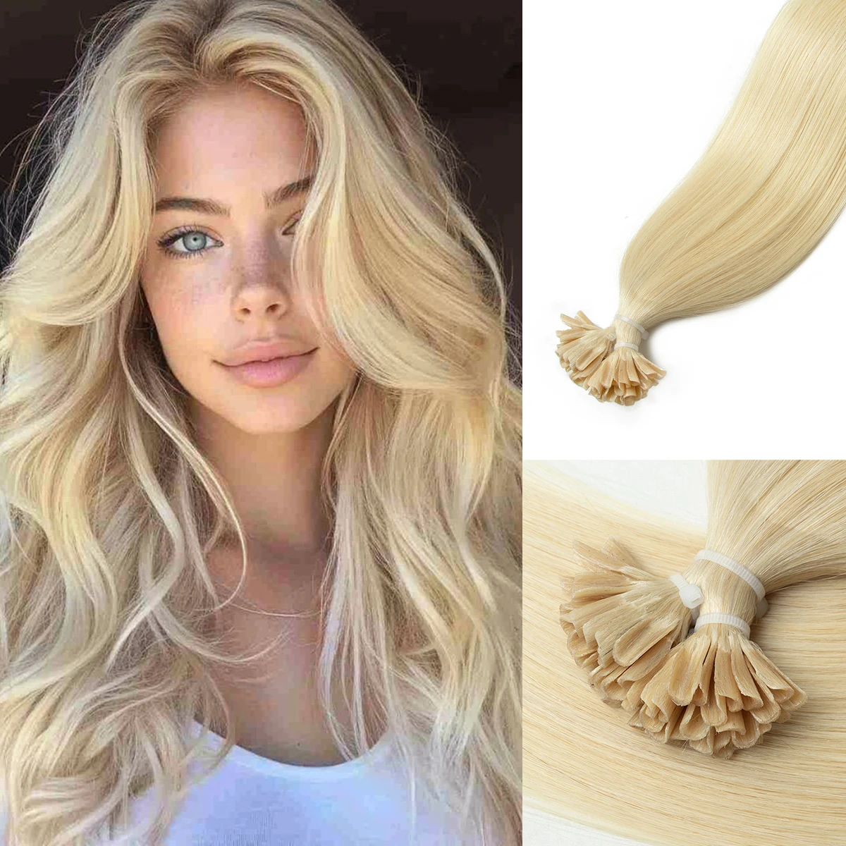 

Наращивание волос U-образными пучками # 60 накладных прядей из натуральных итальянских волос цвета платиновый блонд, длиной 1,5 см, с кератиновым креплением, 12-20 дюймов, 50 прядей