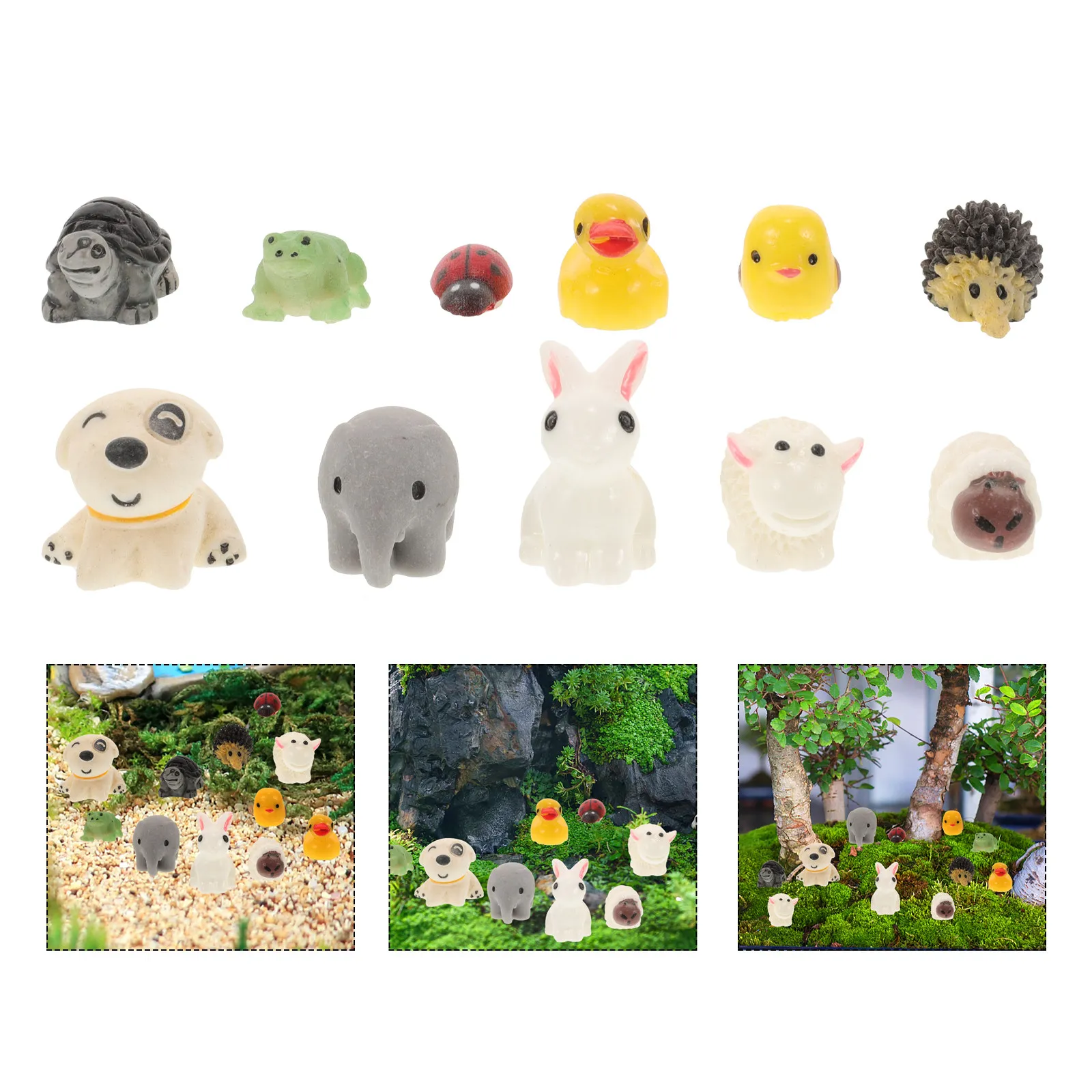 Miniature Animal Resin Ornaments Cartoon Figurines for Fairy Garden Micro Landscape Decor Set