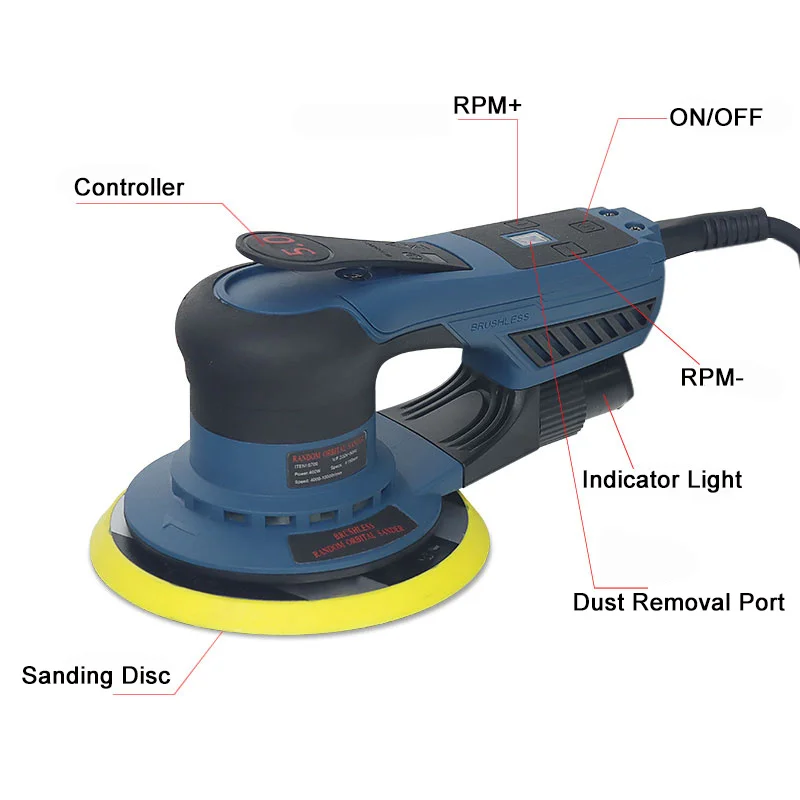 New Orbital Sander Brushless Car Polisher Variable Speed ​​Polisher DA 6 Inch 5mm Orbital Double Action Car Polisher Sander