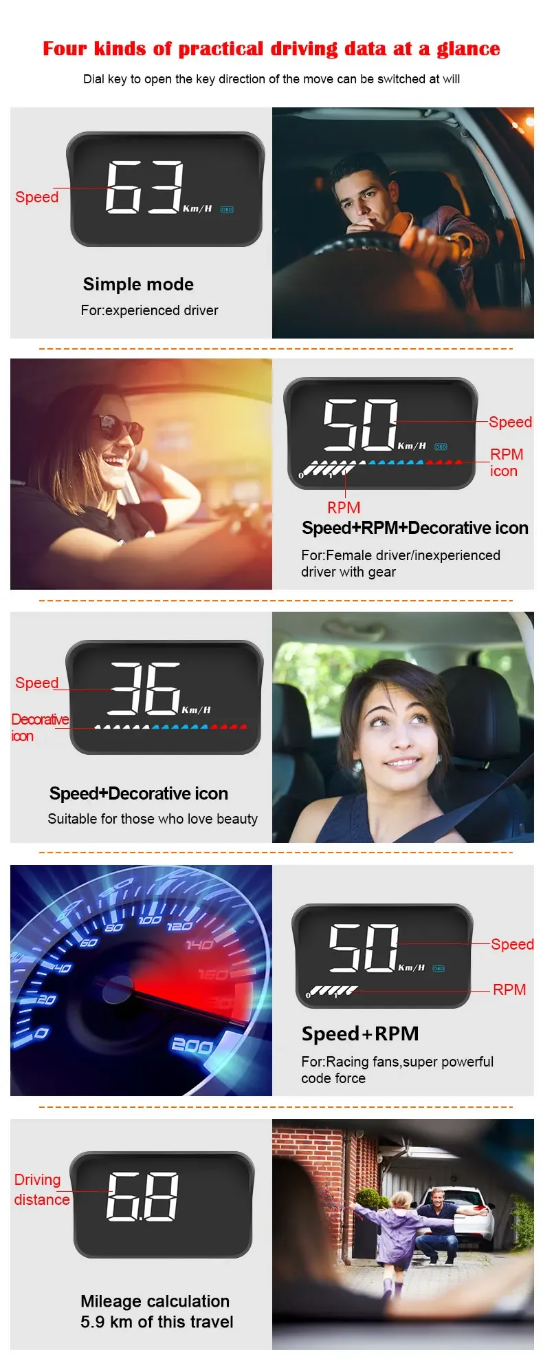 %M7 Windschutzscheiben-Projektor OBD+GPS Head-Up-Display Bordcomputer mit Fahrzeuggeschwindigkeit, Drehzahl, Wassertemperatur und Spannung für alle Fahrzeuge – Detail 11