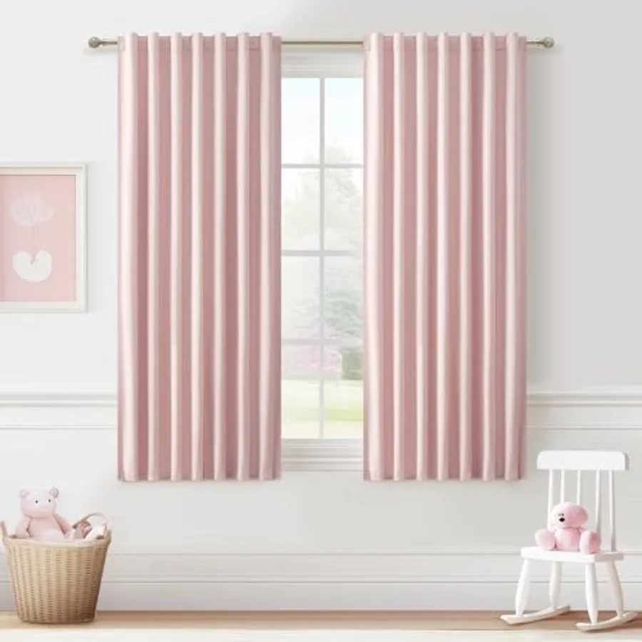 

54 Inch Curtains for Girls Bedroom Room 2 Panel Sets, Cute Total out Nursery Curtain for Winter Insulated 4-1/2 Feet Short Drap