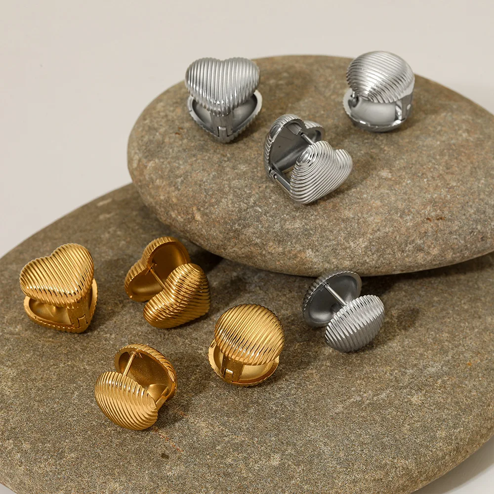 Keen on-pendientes redondos de acero inoxidable con forma de corazón de doble cara, joyería con textura de moda, regalos, nueva venta al por mayor