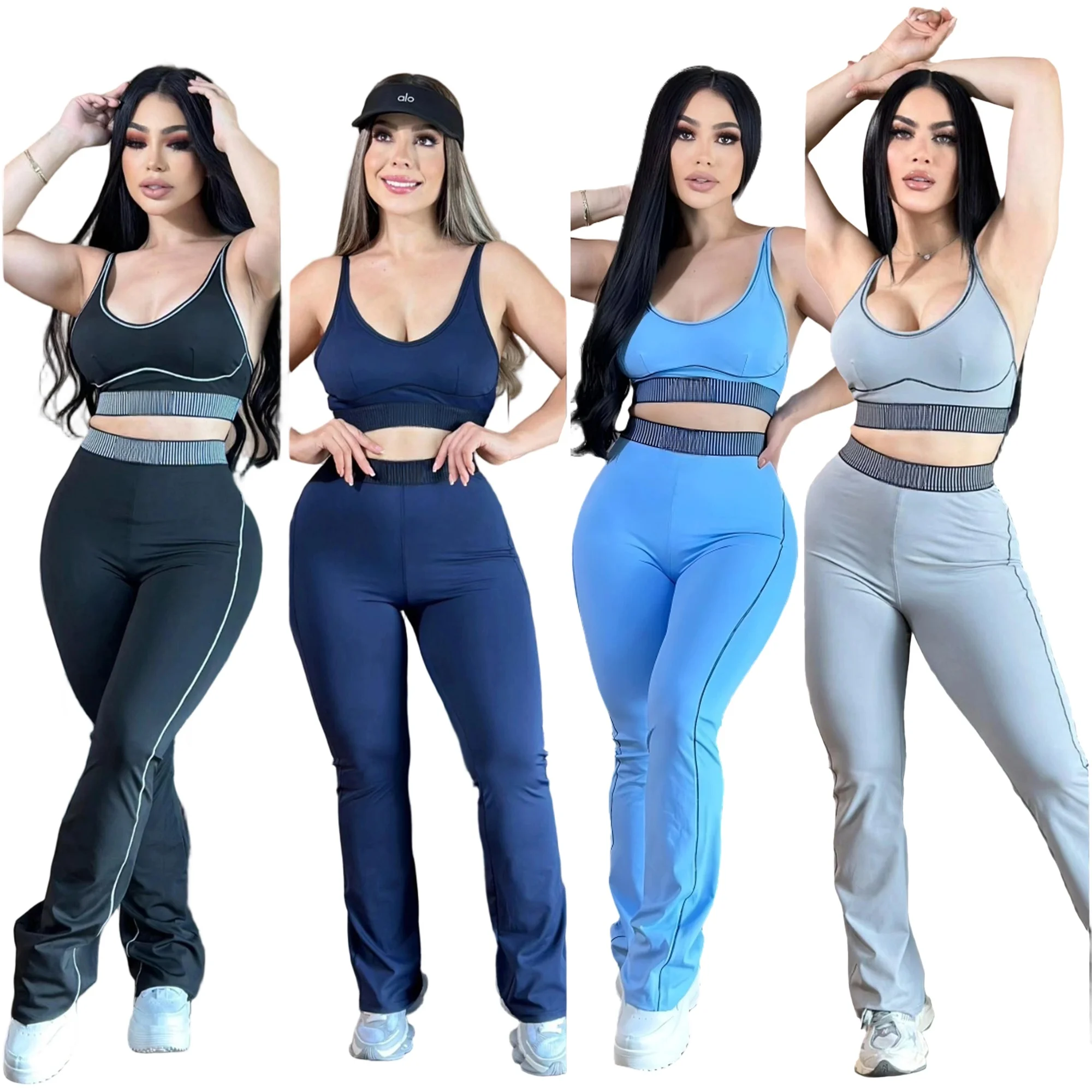 Two Piece Set Women Pants and Vest Sports Set Two Piece Running Pilates Yoga Training Fitness Activewear