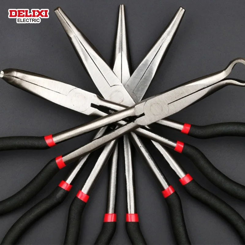 DELIXI ELECTRIC Long Needle-nose Pliers Multi-functional Long Nose Pliers 45°90° Elbow Pliers Extra Long Clamping Pliers