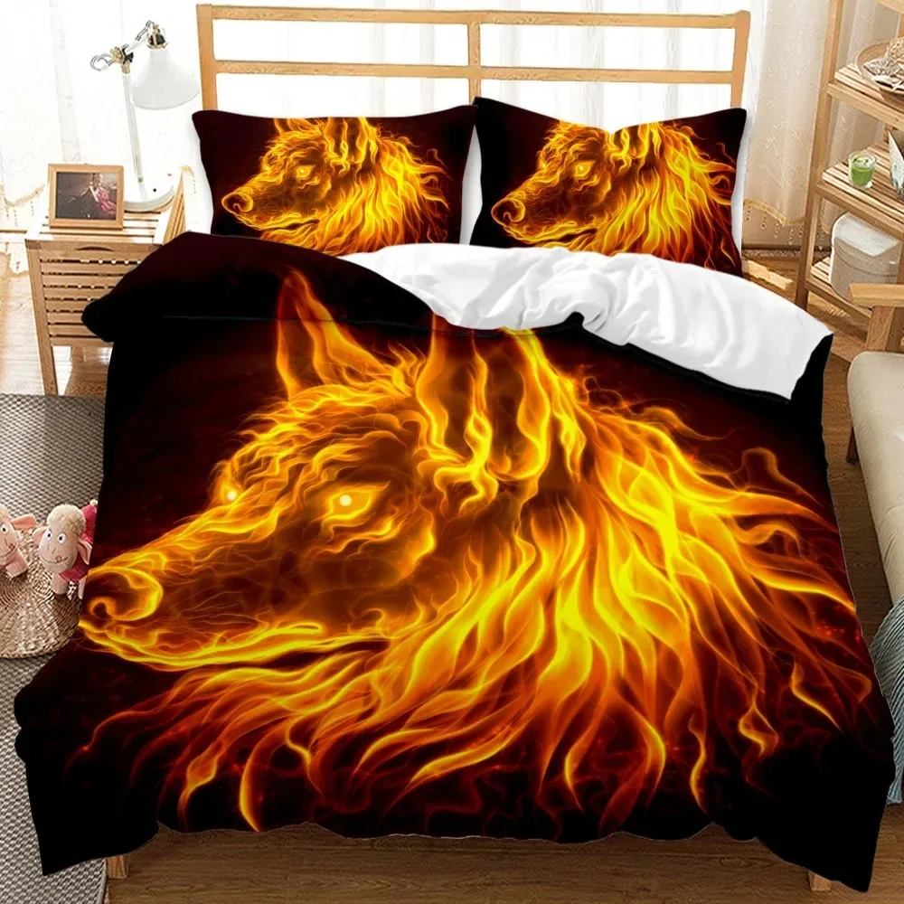 Wolf Duvet Cover Set Animal Pattern Bedding Set Cool Wildlife Comforter Cover Kids Glitter Blue Wild Wolf Polyester Qulit Cover