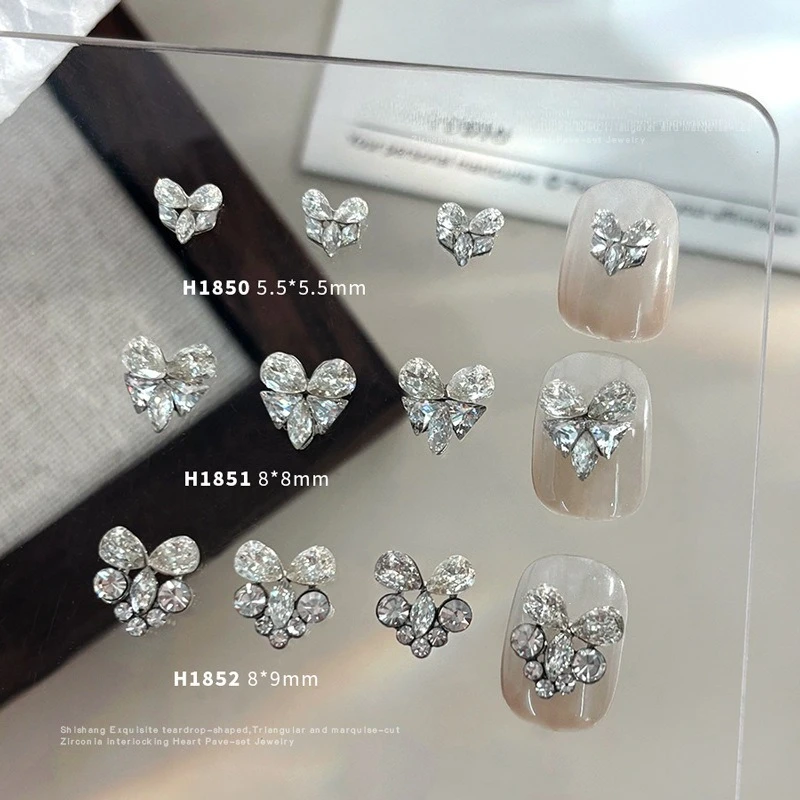 5Pcs Heart Zircon Nail Rhinestones, teardrop heart spliced charms for press-on nails trendy manicure decor accessories
