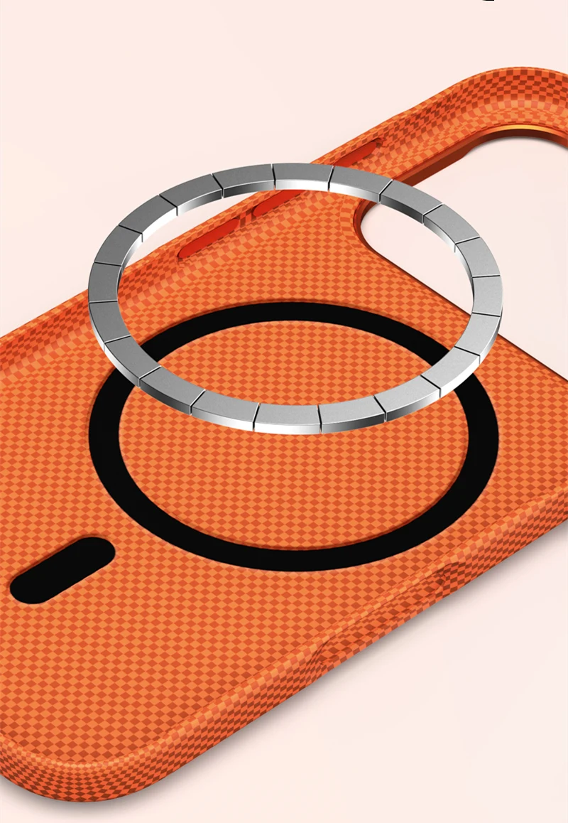 Magnetische Matte Handyhülle aus Legierung mit Einfarbigem Glas für iPhone 17 18 Pro Max 16 Pro, Carbonfaser-Textur, Kabellose Ladung, Rückseitenabdeckung – Detail 8
