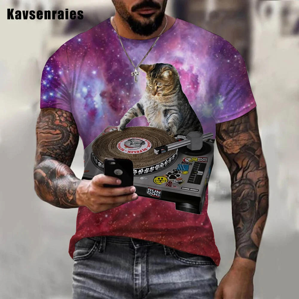 New Galaxy Space Colorful 3D T-shirt Lovely Animal Cat Eat Taco Pizza Printed T Shirt Men Women Hip Hop Fashion Casual Tops