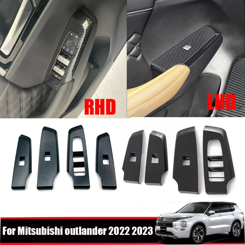 LHD RHD ABS carbonfier For Mitsubishi Outlander 2022 2023 2024  Inner door armrest Window Lift Switch Button Panel Cover Frame