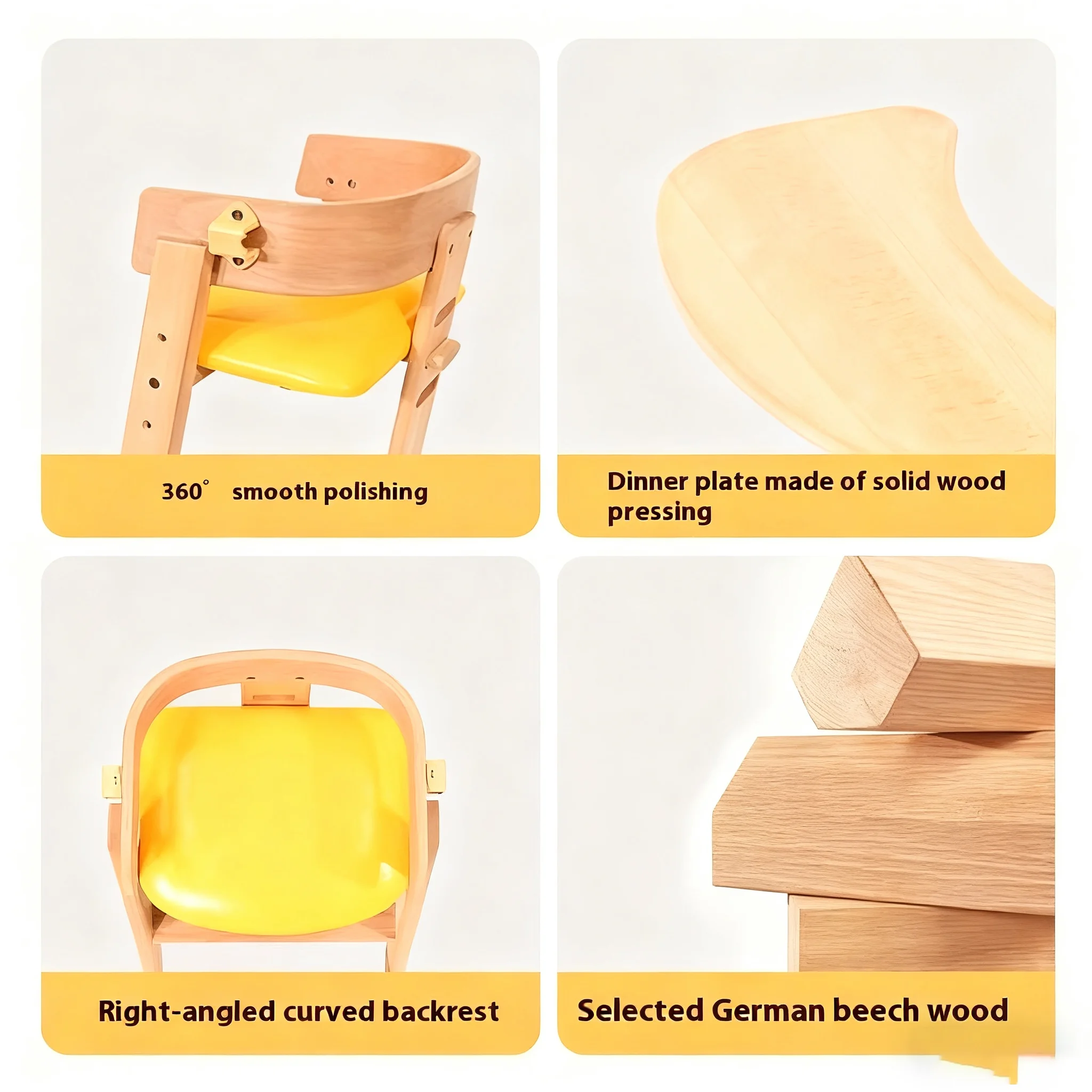 كرسي طعام للأطفال من خشب الزان الصلب الاسكندنافي كرسي طعام للأطفال مع ميزة الرفع ألعاب الأثاث #4