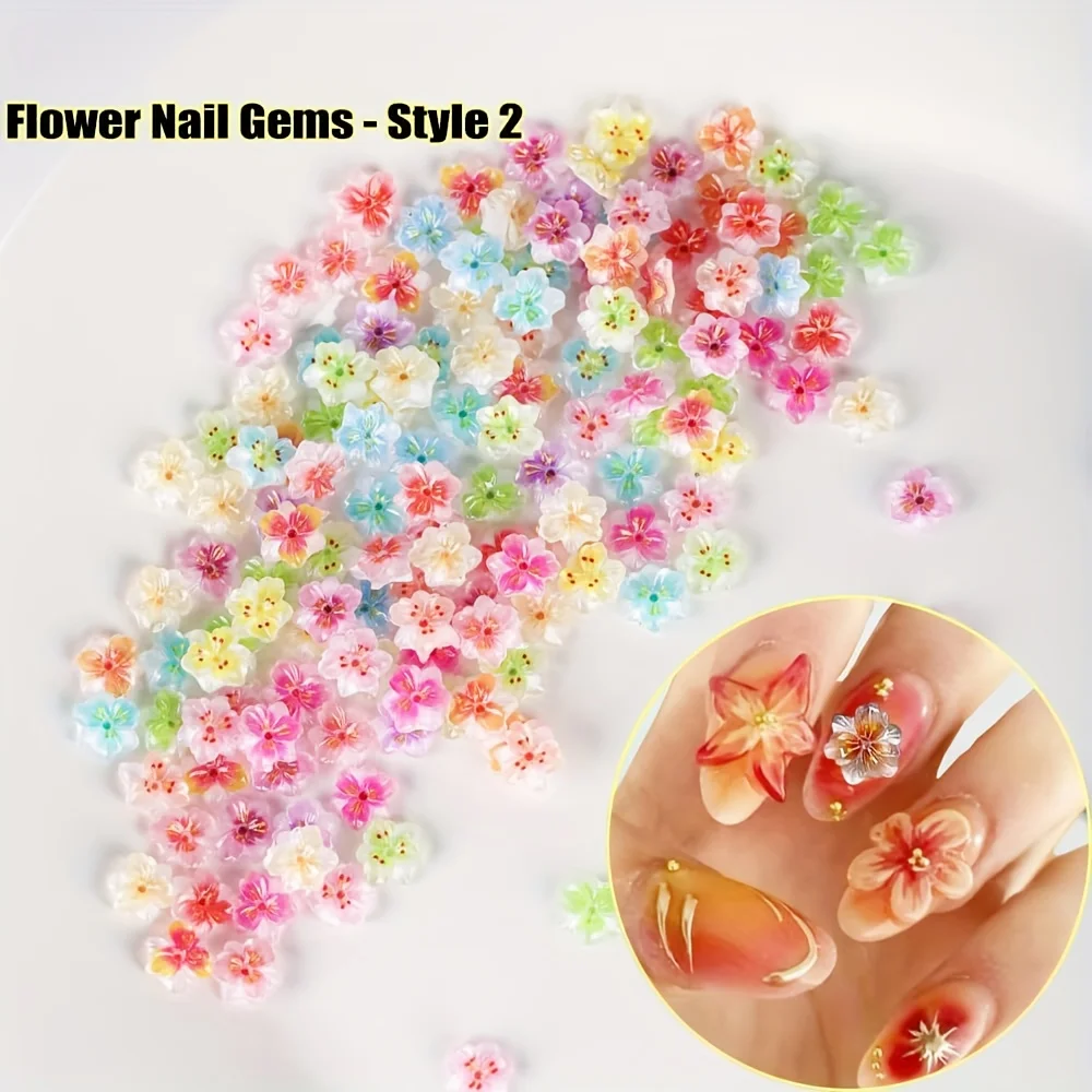 50PCS Flower Nail Art Charms 3D Flowers for Nails Random Style Colorful Hibiscus Nails Hawaii Nail Rhinestones Resin Nail Gems f