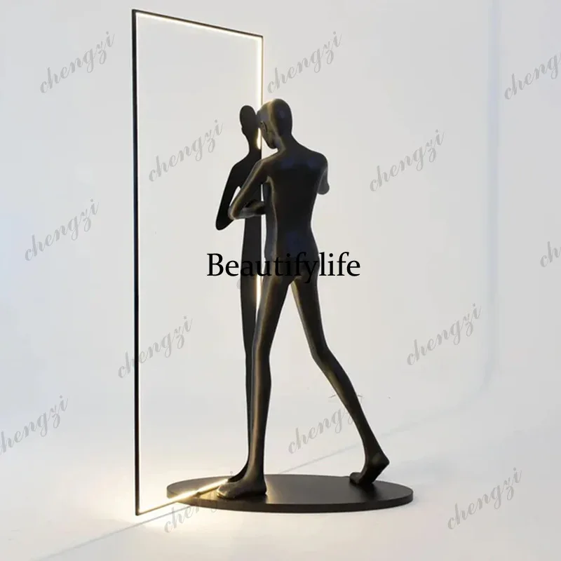 A74 humanoid sculpture floor lamp smooth surface square simple creative abstract art portrait sales office ornament