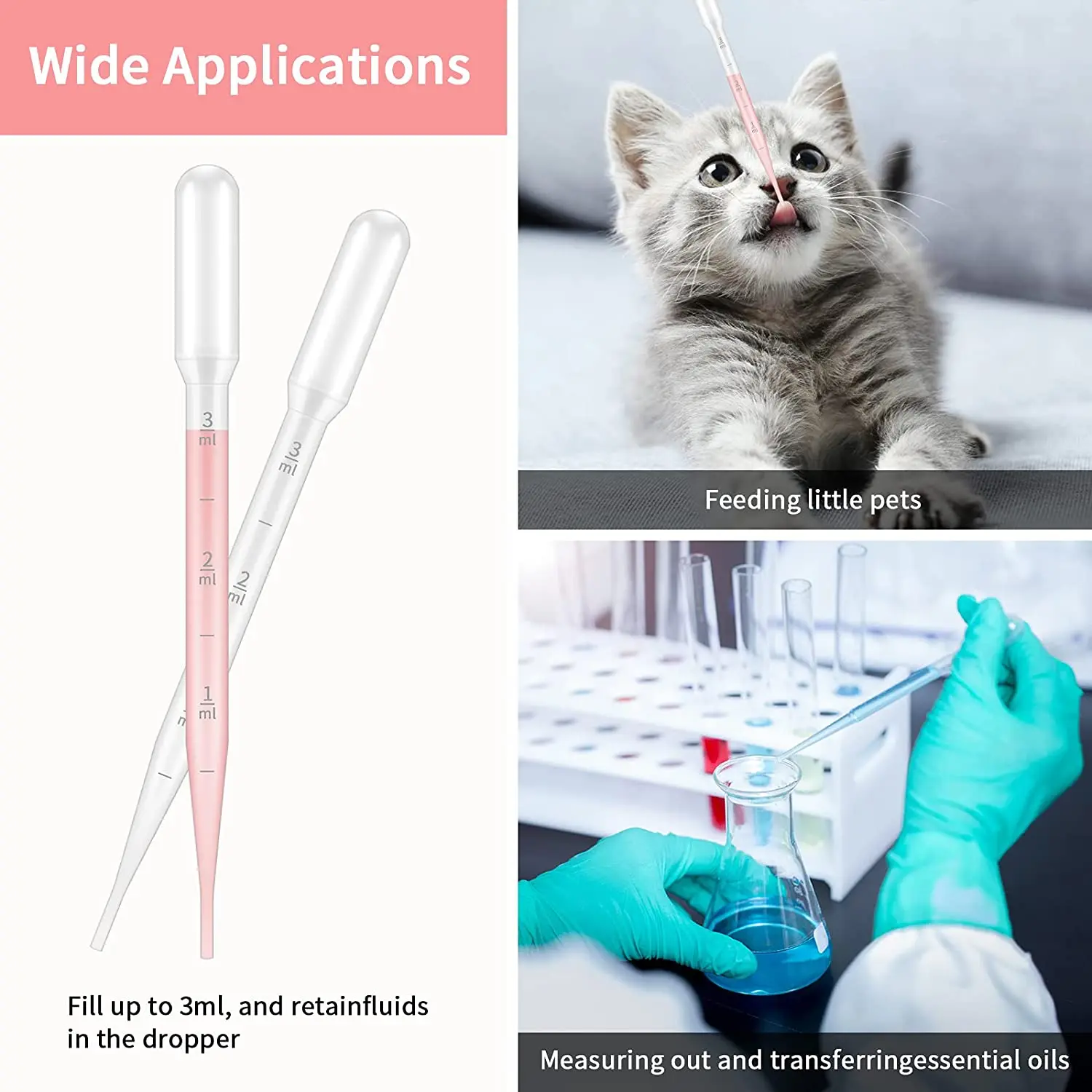 100pcs 3ml Practical Transparent Pipettes Disposable Safe Plastic Eye Dropper Transfer Graduated Pipettes Educational Supplies