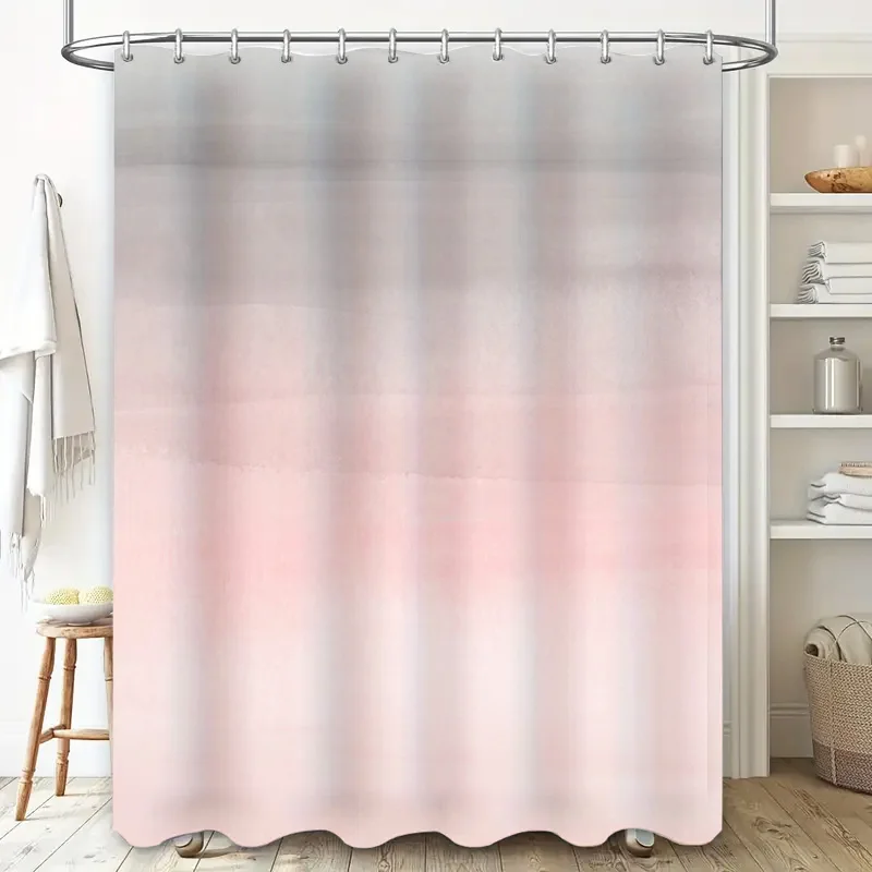 Modern Gradient Shower Curtain Set Pink Tones for Bathroom Decorations Waterproof Fabric with Hook Rings in Various Sizes.