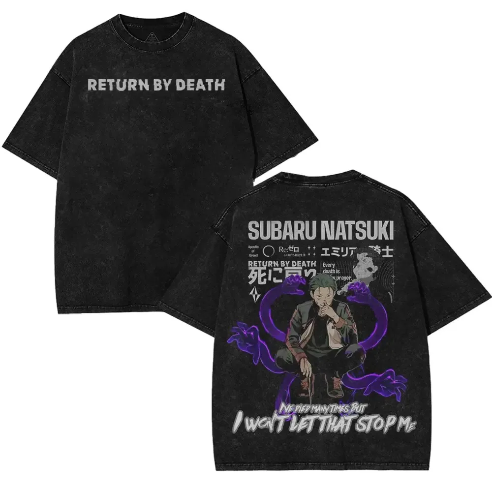 Natsuki Subaru Re:ZERO Starting Life in Another World T-shirt Anime Trendy Y2k Washed Tee Shirt Tops Summer Cotton Men Clothing