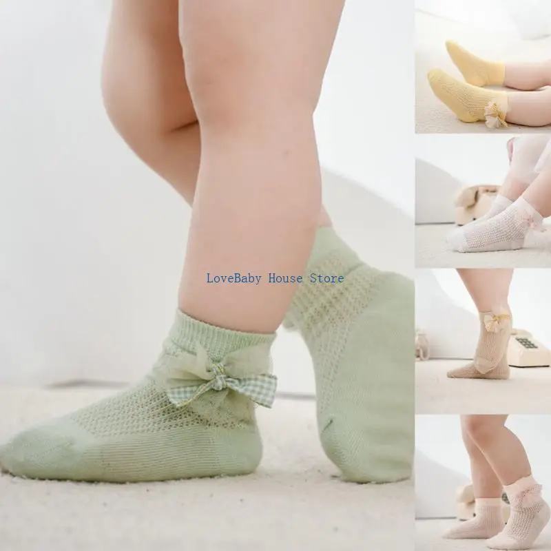 

BX0D Girls Socks Cotton Breathable Ankle Bowknot Socks for Infants Baby 0 to 2 Year