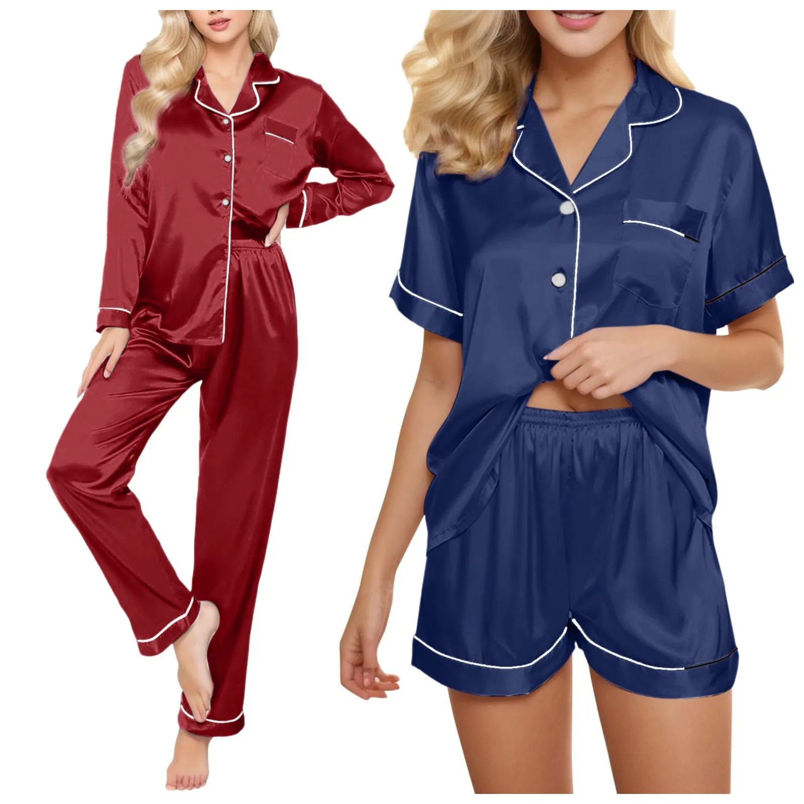 Loungewear Sleepwear Women Faux Silk Pajama Sets Summer Korean Fashion Piiama 4PCS Night Wears for Sleeping Home Suit Outfits