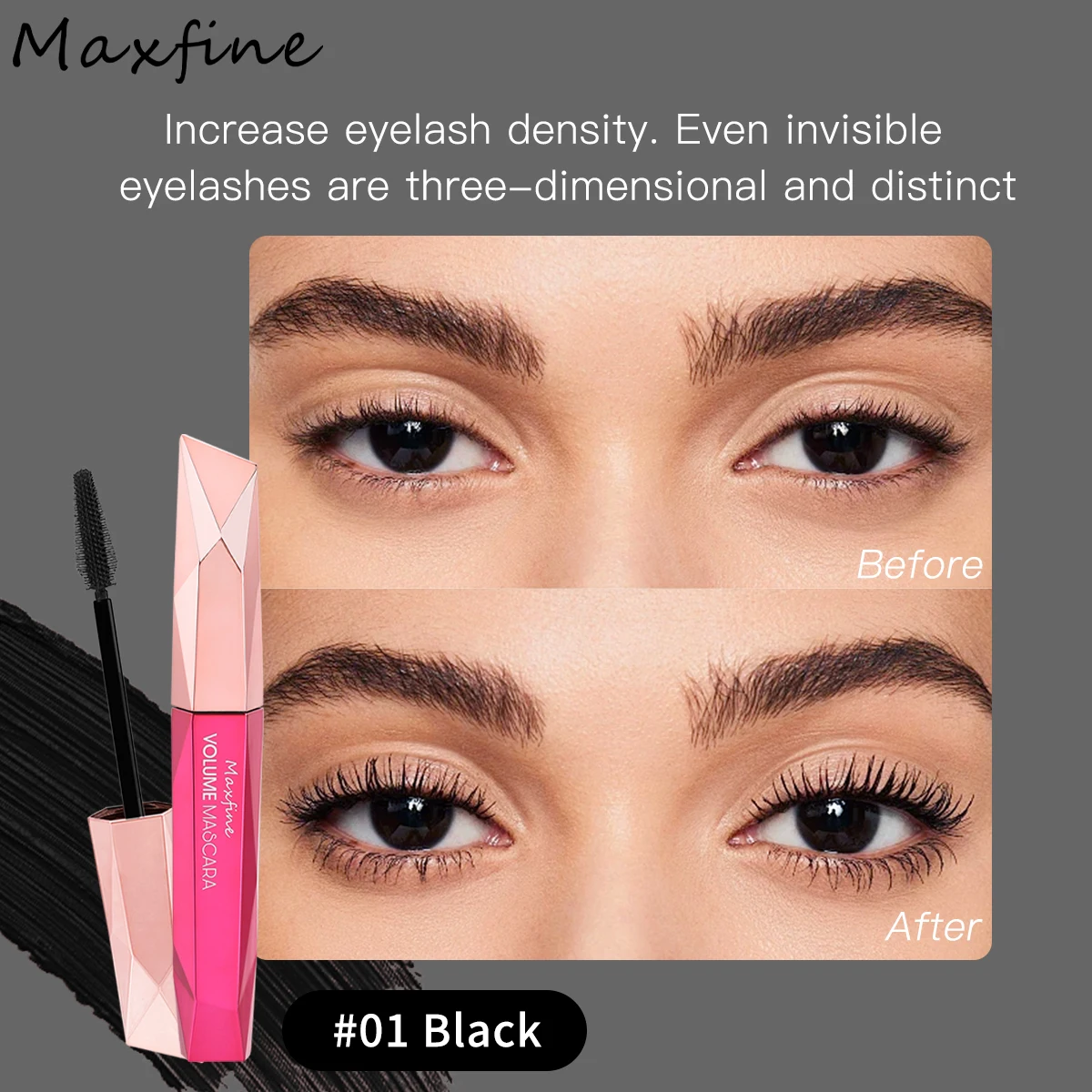 Multi-color Thick Mascara Extends the Curl-free Waterproof Eyelash Shape, with Black Brown Berries and Pink Tones.