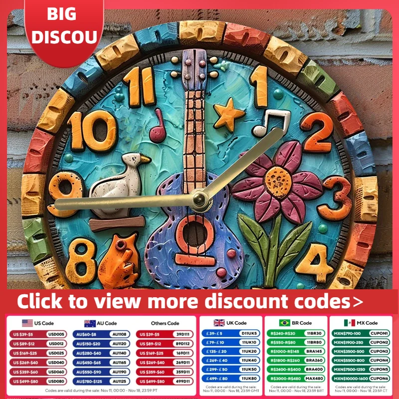 Guitar-Themed 3D-Look Wall Clock, Silent Non-Ticking , DIY Assembly Kit with 3 Hand Sets, Decorative Timepiece for Living Room