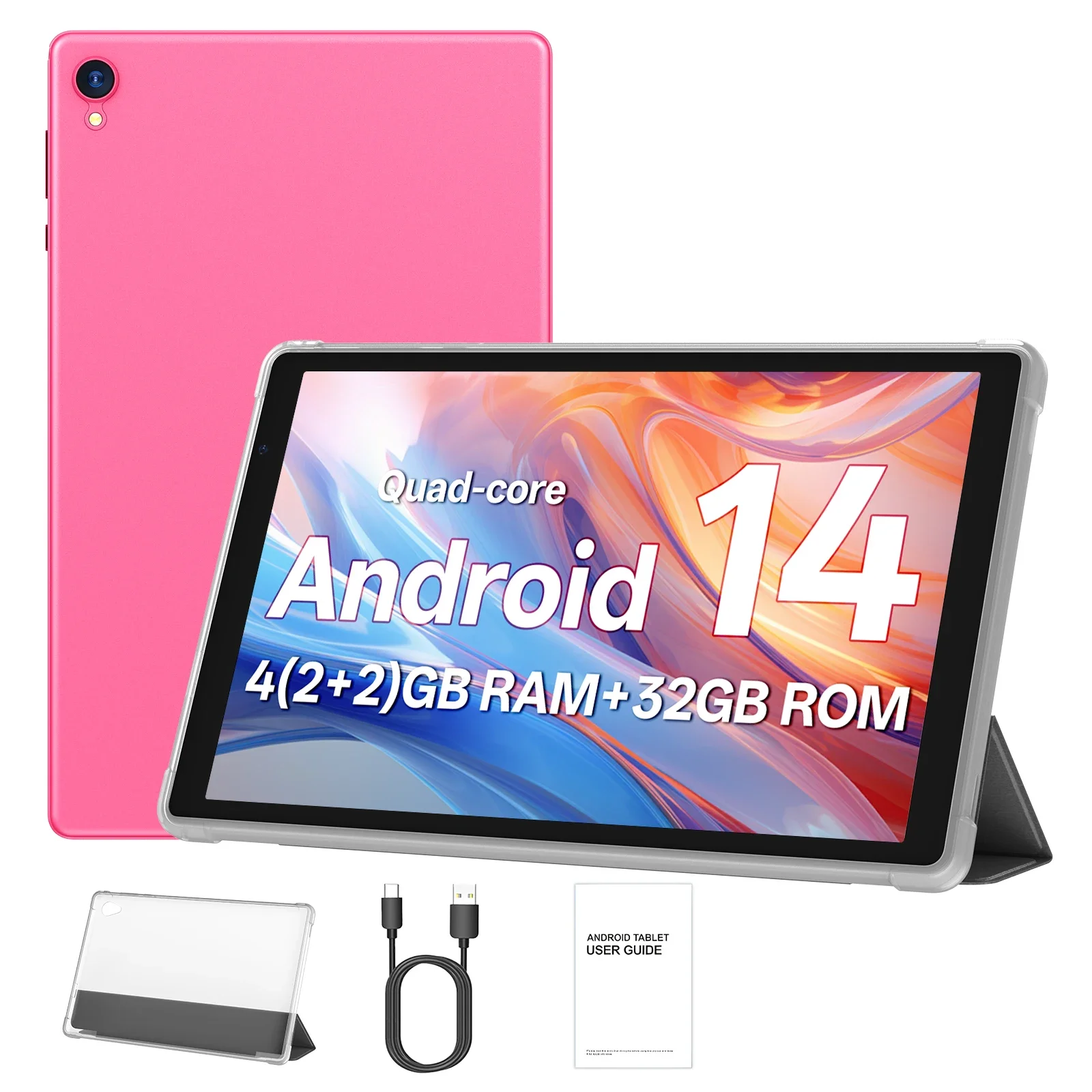 2026 New 10.0-inch Android 14 Tablet (Protective Case Included) ，4GB RAM (2GB + 2GB Expandable), 32GB ROM, Wi-Fi 6, 6000mAh