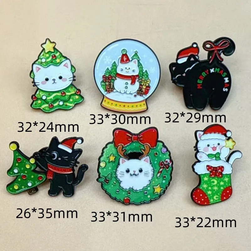 6pcs Christmas Cat Pins Wreath Snow Globe Christmas Tree Kitty Metal Animal Brooch Pin For Clothes Backpack Badge